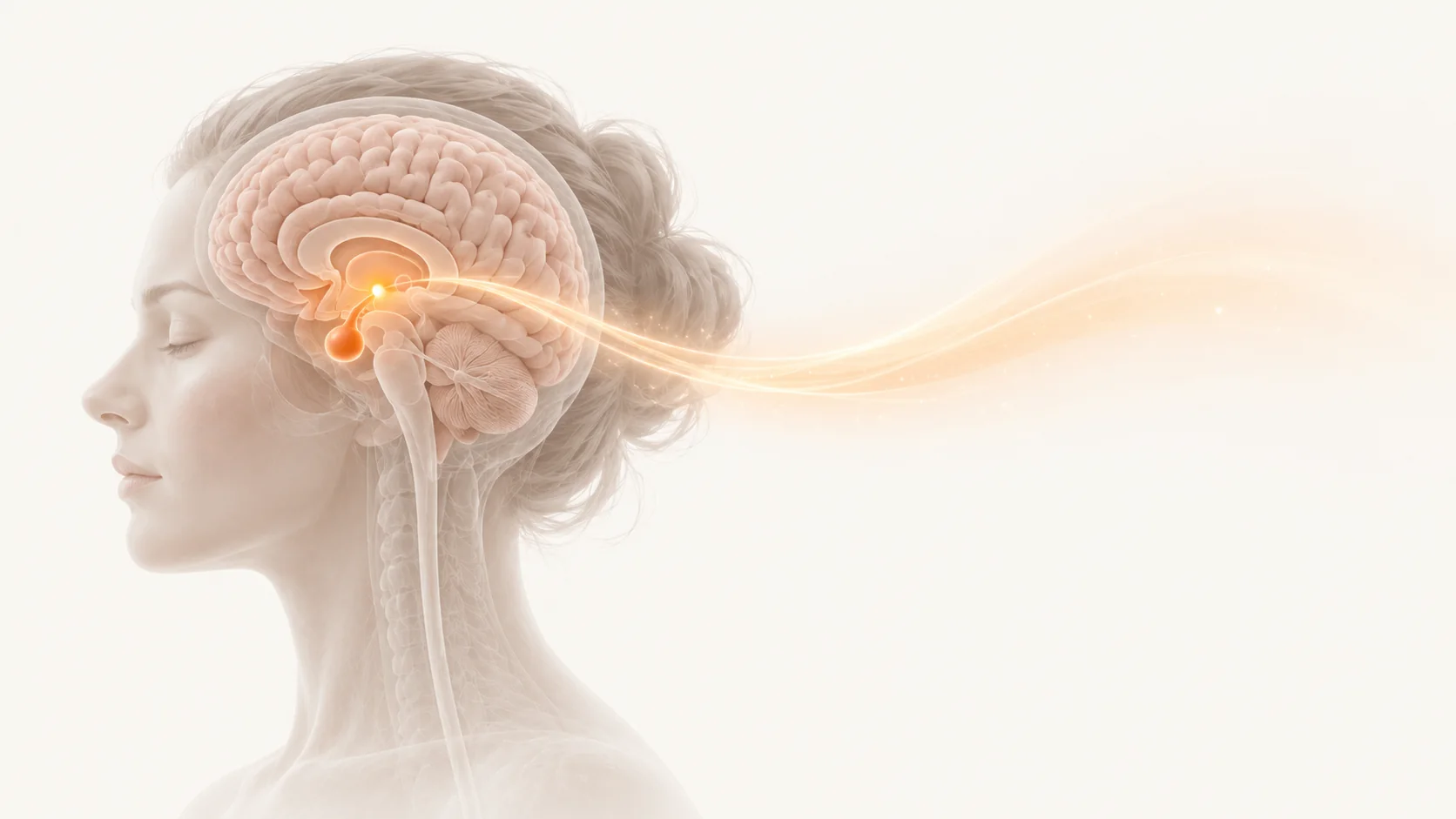 Illustration of the head showing the hypothalamus and pituitary gland inside the brain